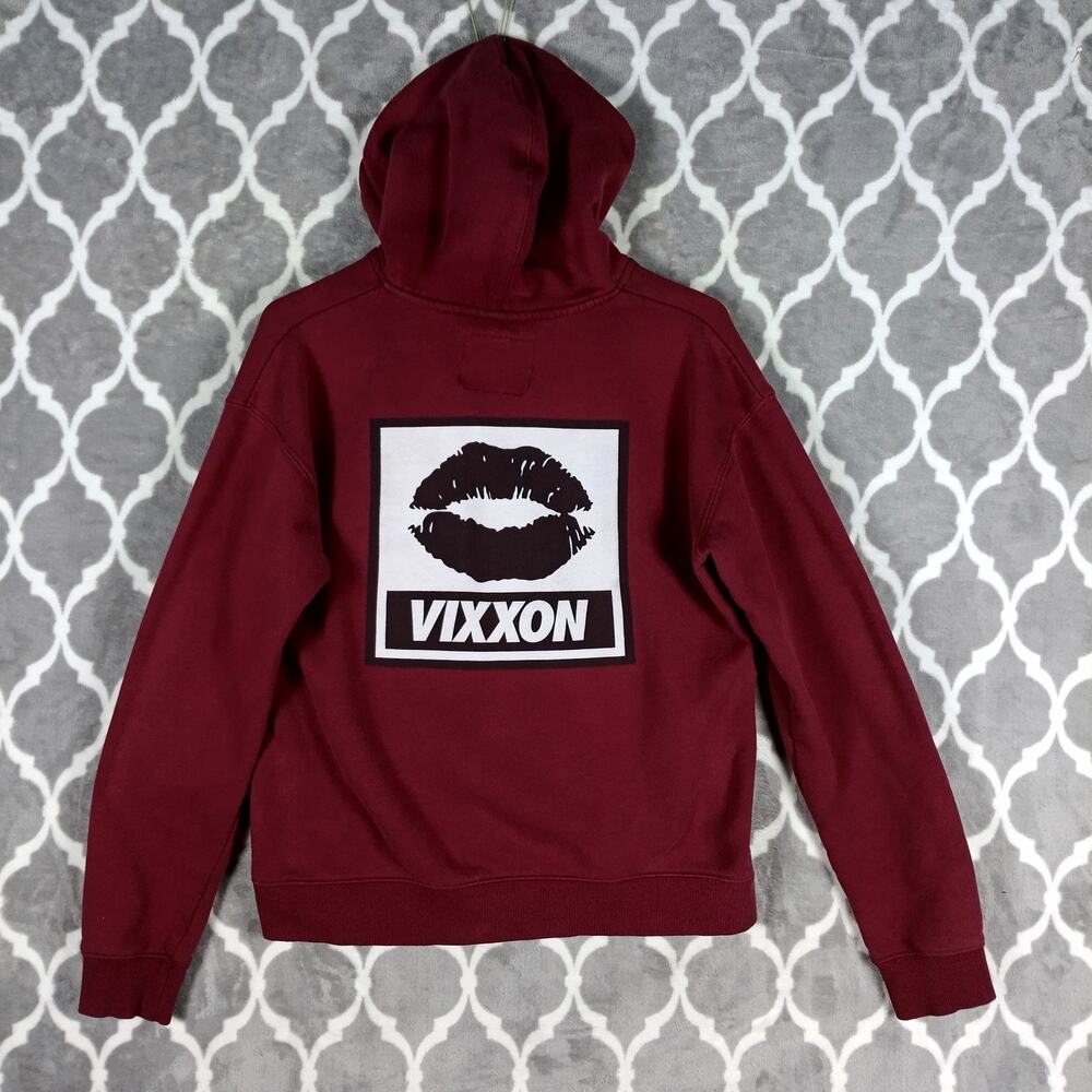 Vixxon Dixxon Hoodie Women Size Medium Burgundy Red Full Zip Lips - Picture 2 of 11